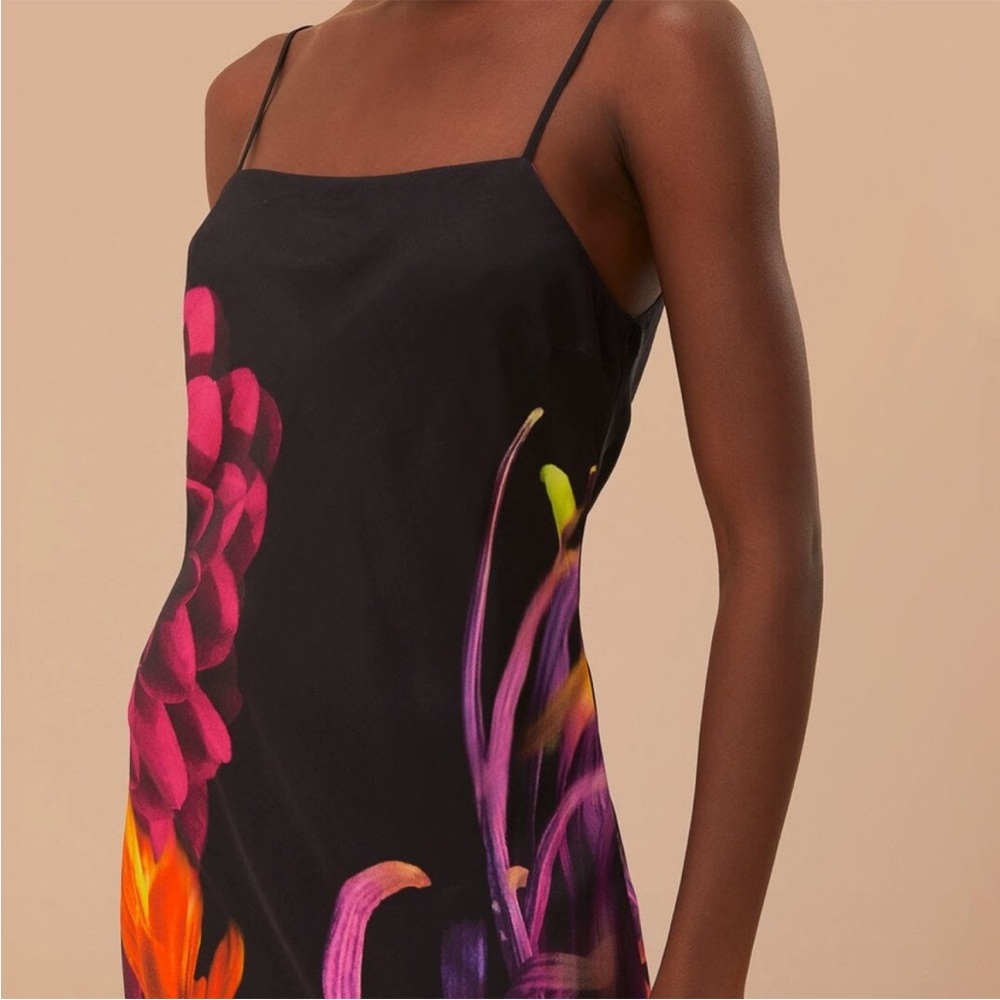 FARM Rio Black Midi Dress with Pink, Orange & Purple Floral Print - Picture 2 of 5